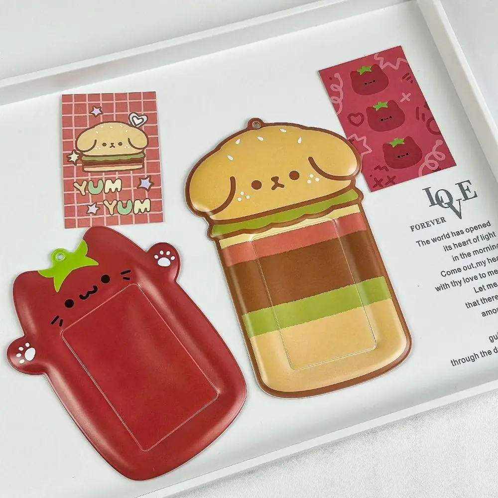 Cartoon Hamburger Dog Photocard Case Student Card Holder Bag Keychain Photo Card Holder Idol Photos Protective Cover Tomato Cat