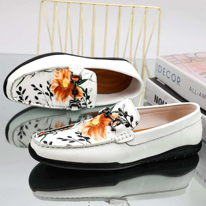2026 Designer White Printing Casual Leather Shoes For Men Loafter Formal Wedding Dress Homecoming Zapatos