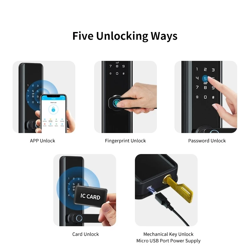 Electronic Door Lock Safety waterproof Wifi tt lock App bluetooth Smart Card Digital Keyless Code Fingerprint Lock For home