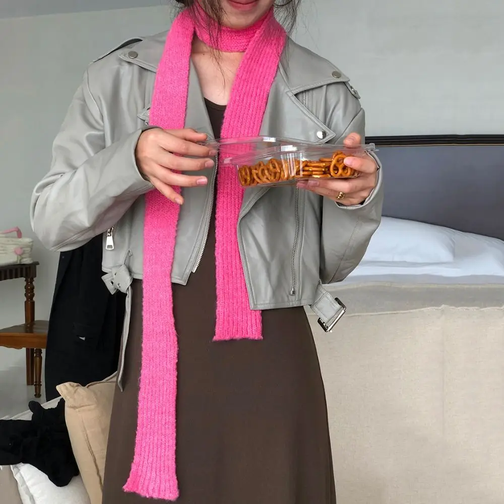 

Simple Solid Color Wool Shawl Y2K Collocation Clothing Accessories Knitted Scarf Ribbon Harajuku Long Narrow Scarves Outdoor