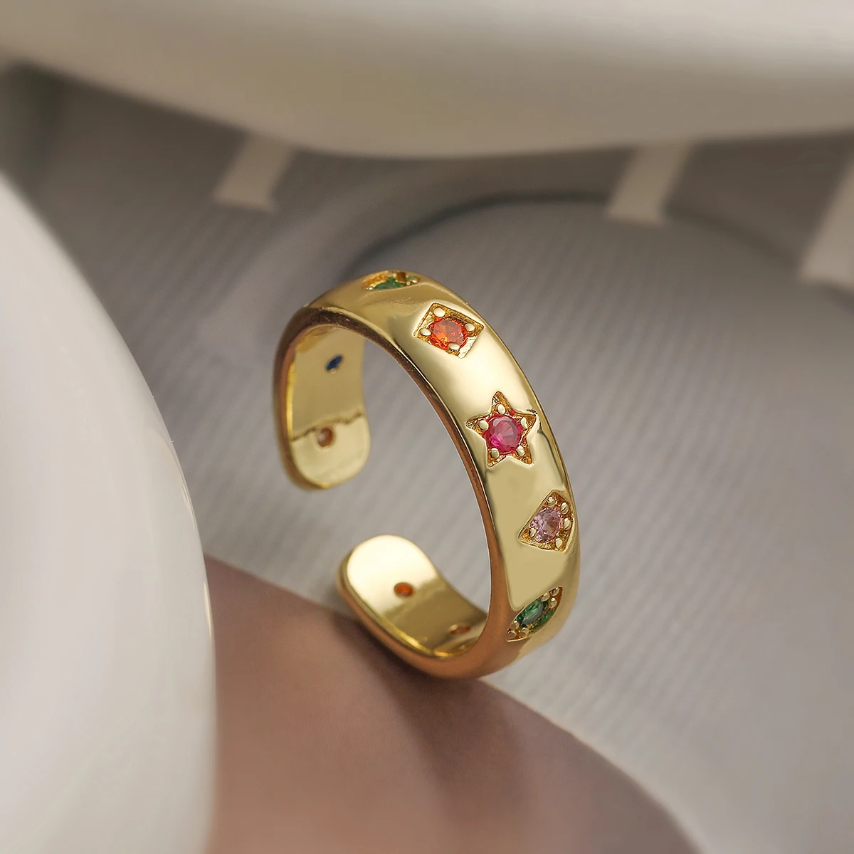 NEWBUY New Fashion Gold Color Colourful AAA CZ Zircon Inlay Jewelry Open Design Wedding Bands Rings For Women Girl