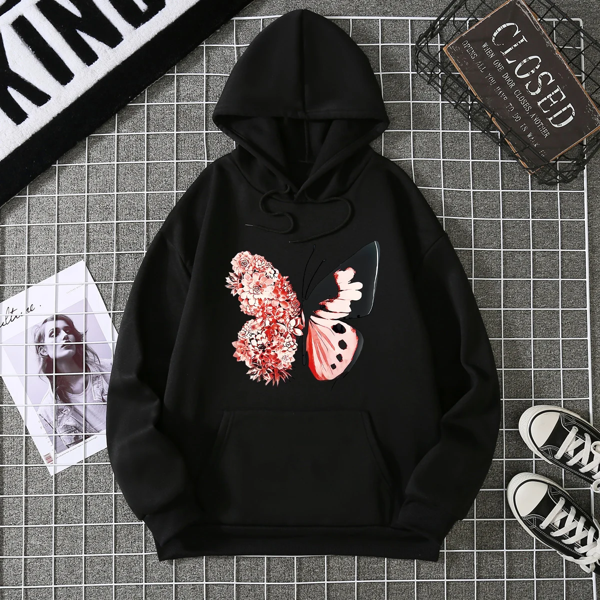 2026 Winter Women's Hoodie Solid Color Print Unisex Style Double Pockets Sweatshirts Outerwear Plus-Size Women's Clothing