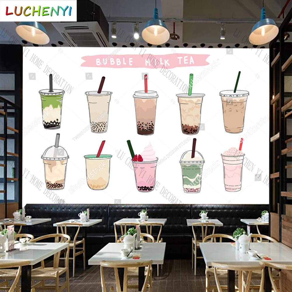 

Custom bubble tea juice ice cream wallpaper mural restaurant cold drinking shop dining room wall papers home decor sticker