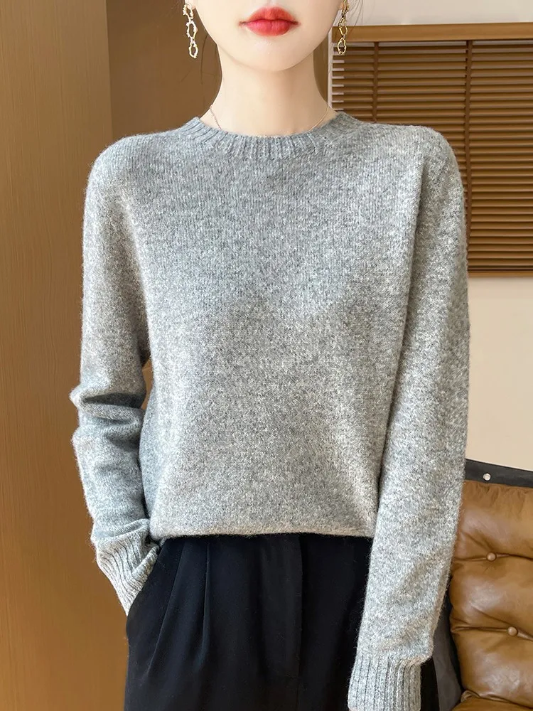 TLOML 2025 New Women O-Neck Pullover Sweater Autumn Winter 100% Merino Wool Knitwear Basic Soft Warm Bottoms Female Clothing Top