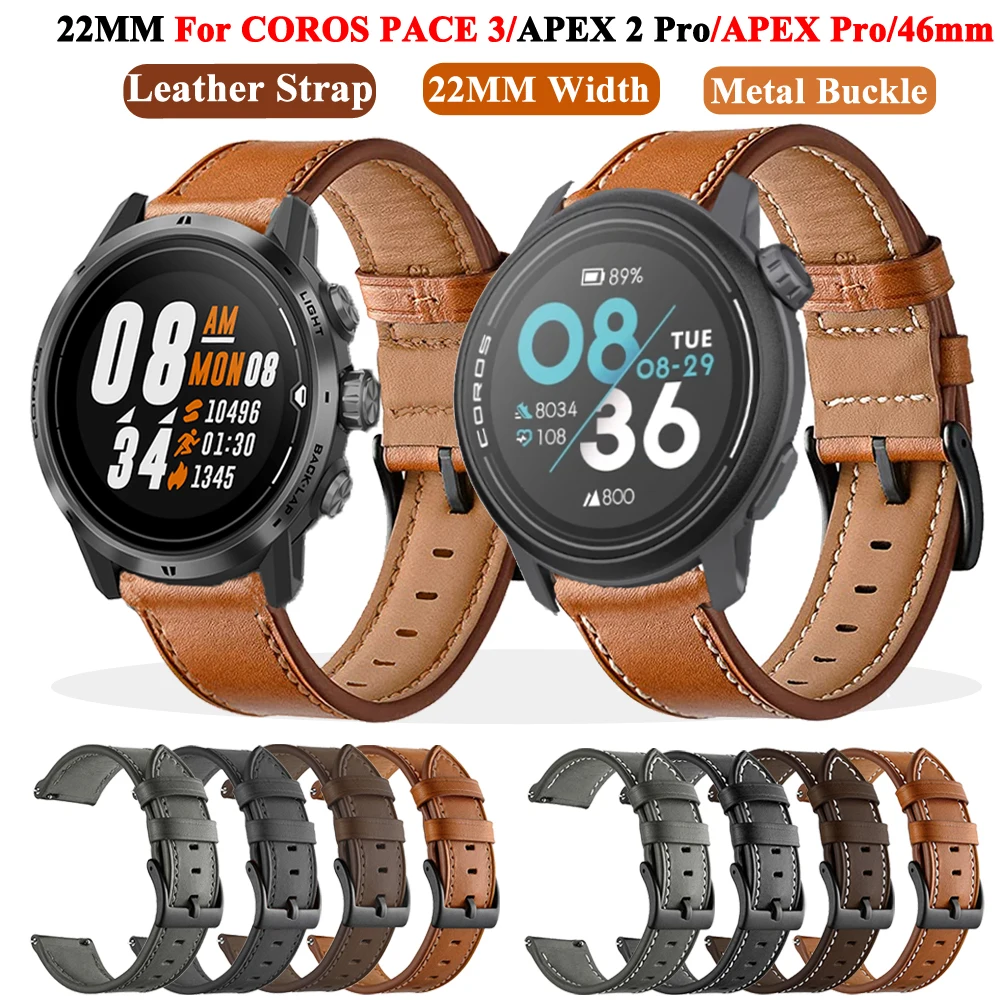 22mm Replacement Straps For COROS PACE 3/APEX 2 Pro 46mm Leather Smartwatch Band Polar Grit X/Pro/Vantage M/M2 Wristband Correa