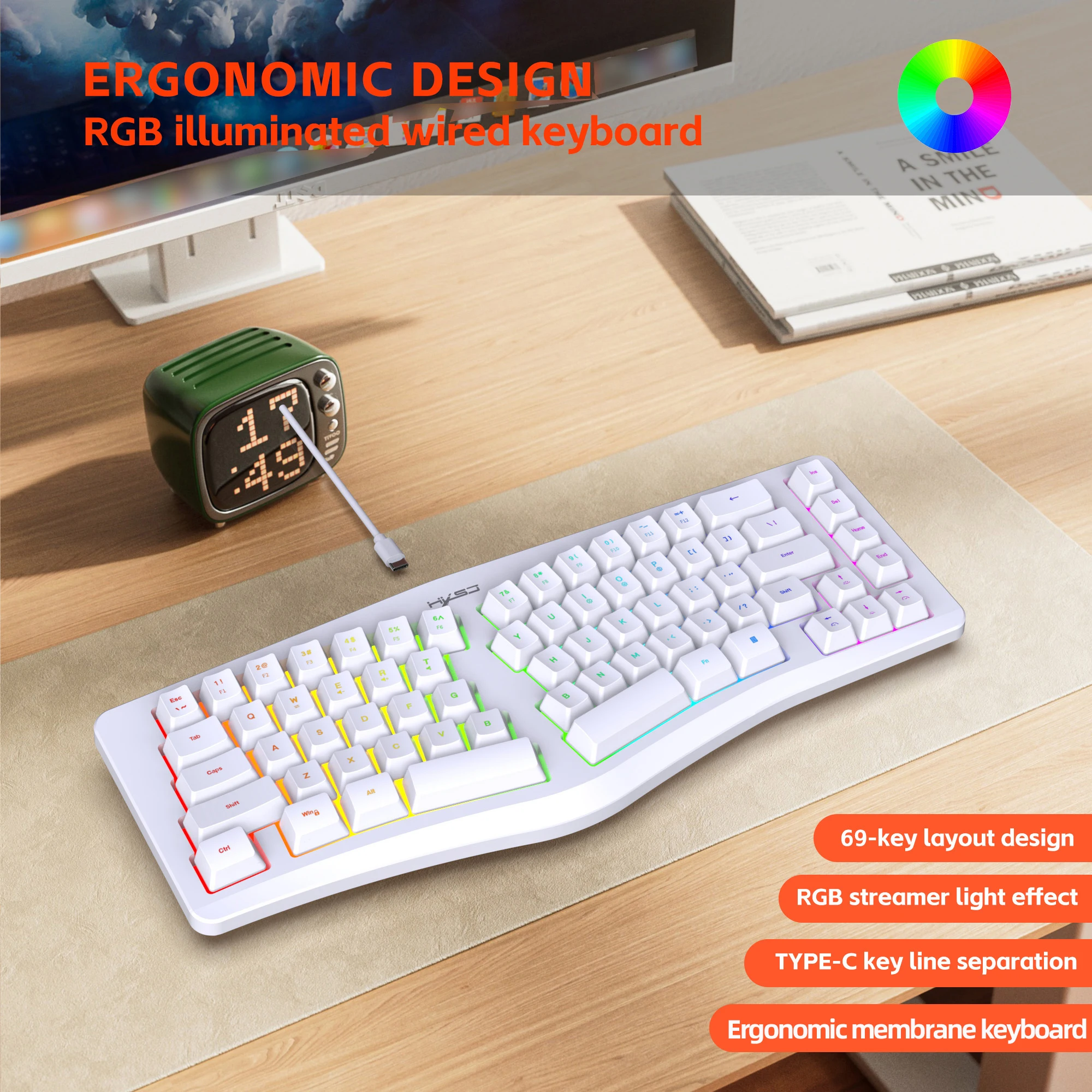 Best Sale HXSJ J70 69-key Gaming Keyboard RGB Backlit Ergonomic Plug and Play Compact Wired Office Keyboard for Mac Laptop PC