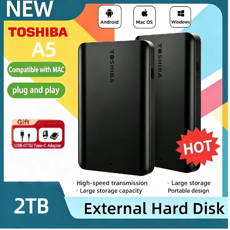 2026 Original Toshiba A5 Portable Hard Drive USB 3.2 Gen1 High Speed External Hard Disk 500GB/1TB/2TB For Mac Notebook Desktop