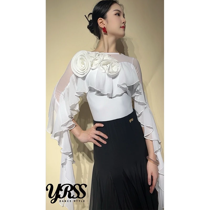 2025 ดอกไม้หรูหรา Ballroom Dance Tops ผู้หญิงบอดี้สูท Waltz Dance เสื้อผ้าคลับ Latin Salsa Dance เสื้อผ้า BL15997
