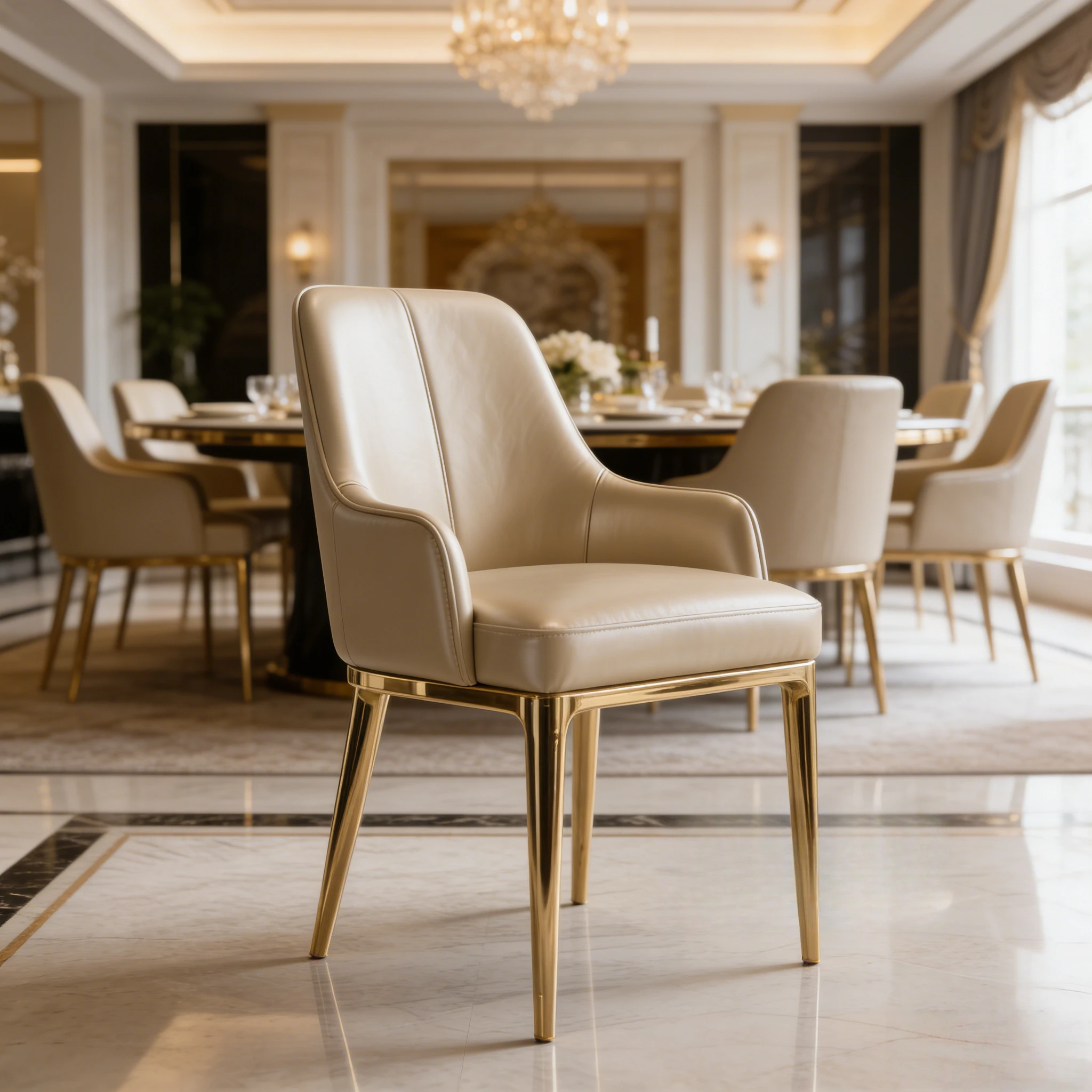 Light luxury stainless steel high-end dining chair modern simple microfiber leather soft bag restaurant villa high-end chair