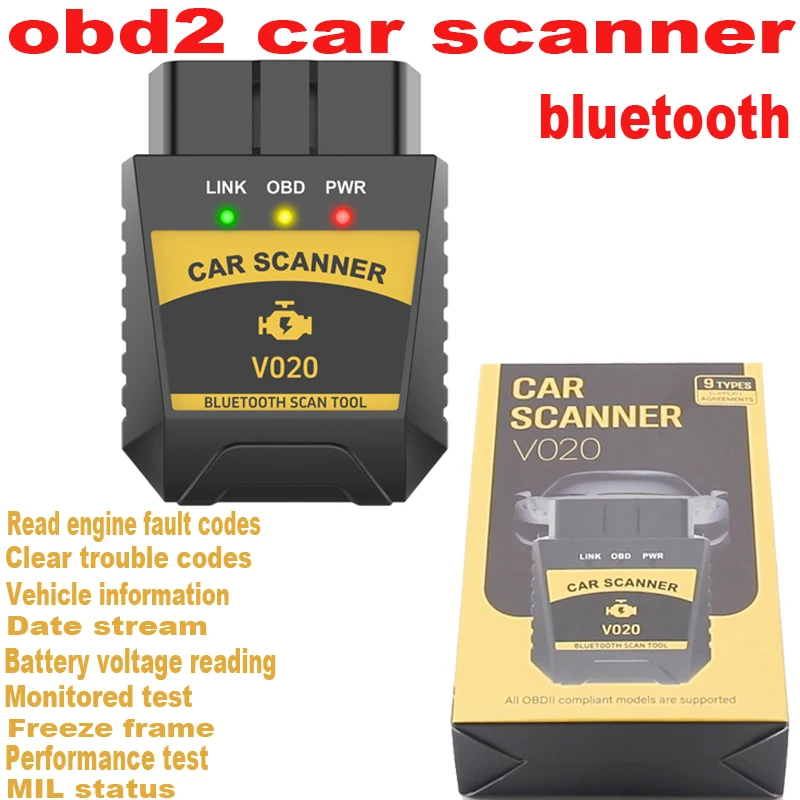 V020 elm327 v1.5 obd2 scanner support bluetooth 4 for ios/android/pc elm 327 code reader clear error engine car diagnostis tool