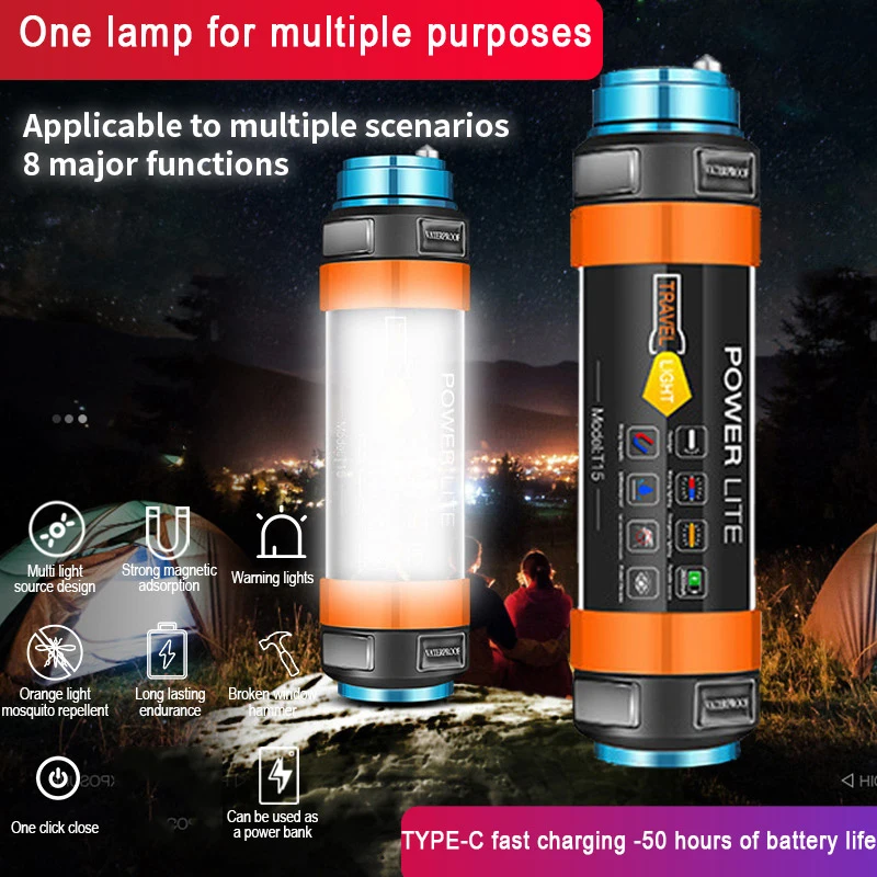 LED Camping Lantern Outdoor Rechargeable Long-Lasting Multi-Function Magnetic Tent Camp Light for Wilderness Illumination