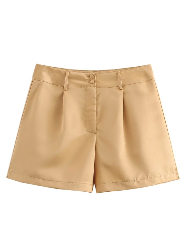 

OUROPEAN ZTATION 2025 Summer Woman's Fashion Button Bottoms High Waist Commuting Female Short Short Pants Ruffles Regular Fit
