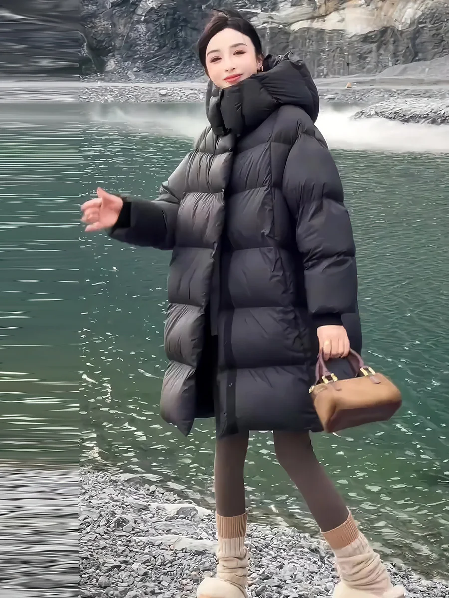 Suelto de mujer Bla de longitud media con capucha 90% blanco Du down Puffer Jaet cálido Casual Sle prendas de vestir exteriores de invierno abrigo de pan