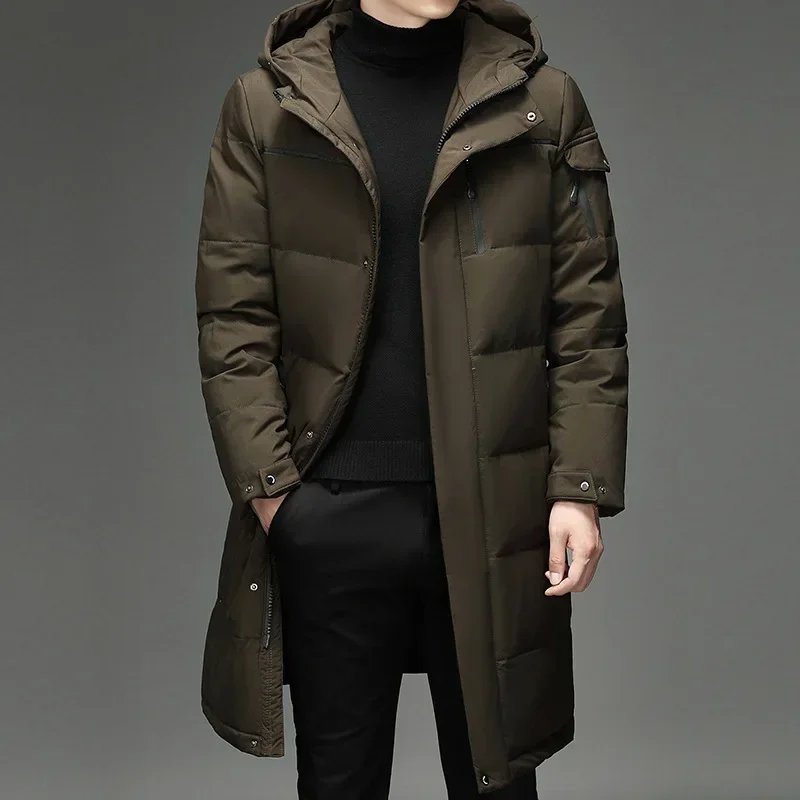 New Fashion Men 90% White Duck Down Hooded Jackets Men's Winter Thick Warm Waterproof Parka Overcoat Down Jackets Long Parka 5XL