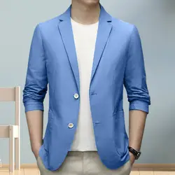 Abrigo de traje de dos botones para hombre, abrigo de negocios con solapa elegante, chaqueta de traje Formal de verano con botones dobles, Color sólido elegante