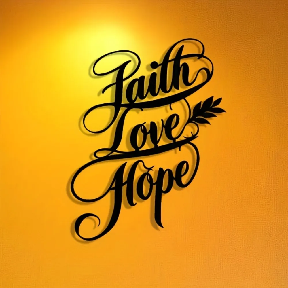 Brand Metal Wall Art Faith Love Hope Laurel Leaf Yellow Home Office Decor