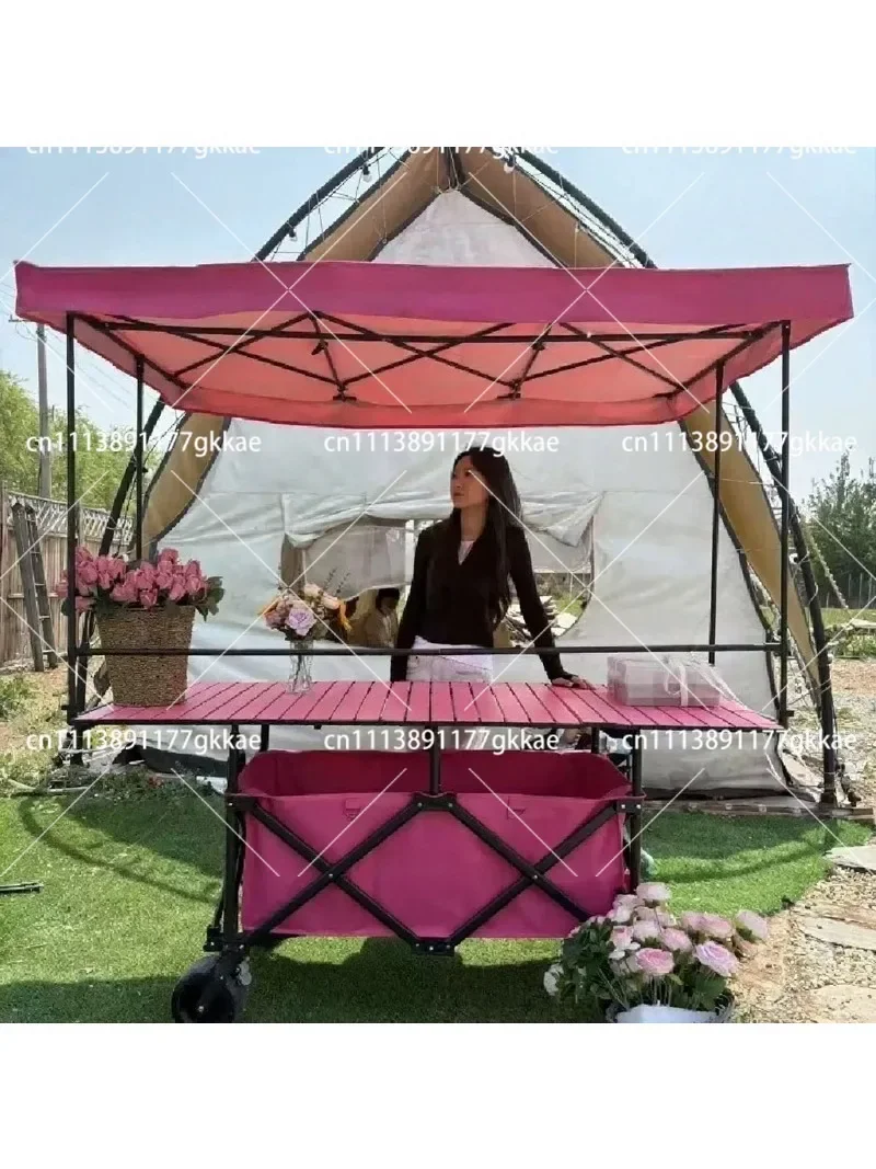 Large Table Stall Lift with Foldable Rainproof Awning Trolley - Portable Outdoor Shelter for Events And Gatherings