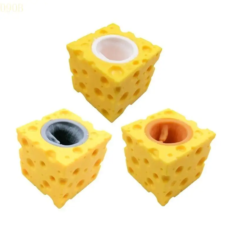 090B Cheese Texture Toy Portable Massage Ball Squeeze Soft Ball Squishy Fidget Toy Creative Decompression Cute Cheese Mouse Cup