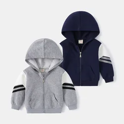 2024 Kids' Wear: Boys' Hooded Sweatshirt with Zipper Children's Casual Hoodie Jacket Fashionable Color Block Design, Ages 3-8