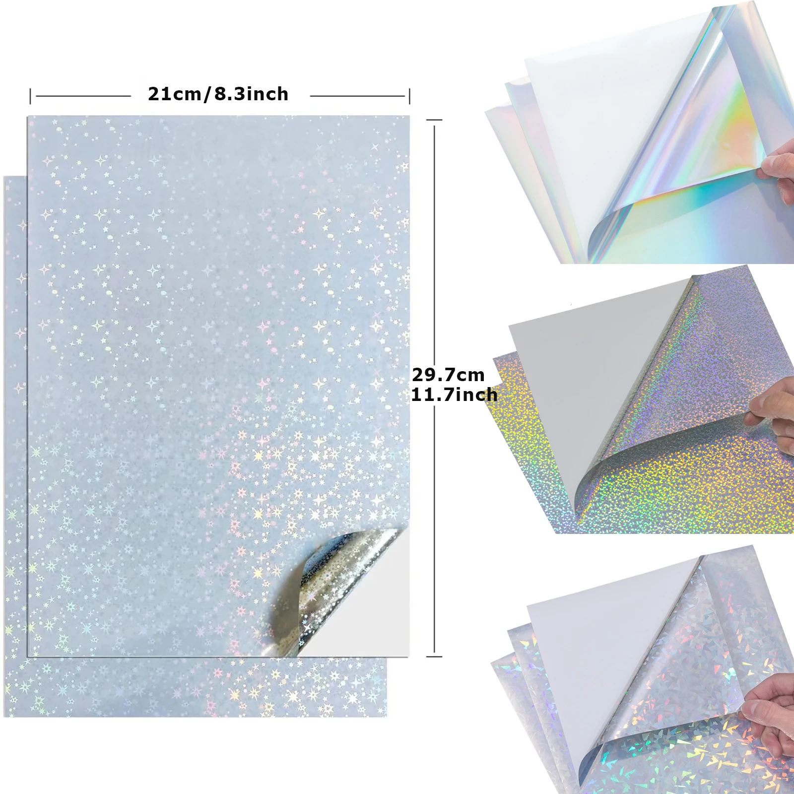 10Sheets/20Sheets A4 Size Holographic Glitter Laser Self Adhesive Waterproof Glossy Vinyl Stickers DIY Card Photo for inkjet