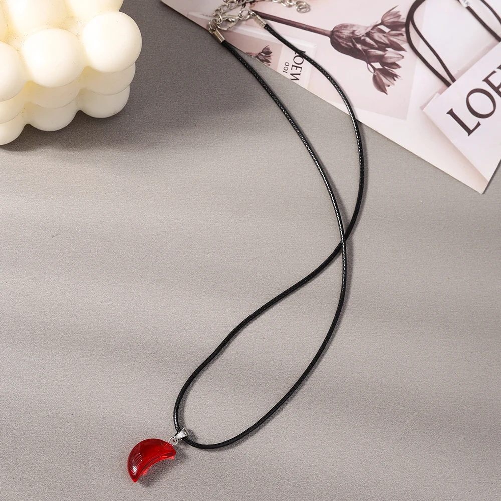 Aihua Neue Koreanische Mode Mond-Polaris-Stern-Anhänger Halskette für Damen und Herren Schwarze Seilkette Choker Y2k Party Schmuck Geschenke – Detail 6