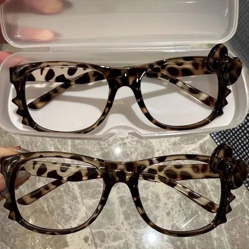 Cat Ear Leopard Cat Bow Glasses Frame No Lenses Cosplay Vintage Halloween Party Costumes Props Decorative Y2K DIY Frames