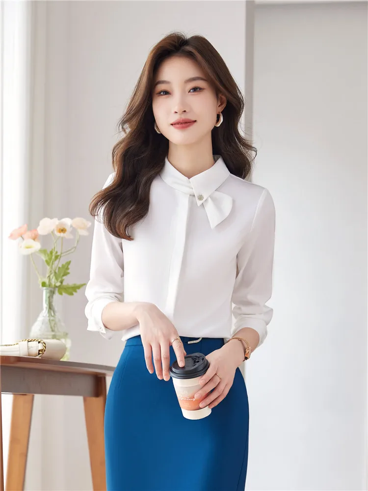 Green Shirts & Blouses for Women Vintage Clothes Long Sleeve Elegant Office Ladies Tops Work Wear New Fashion Spring Autumn