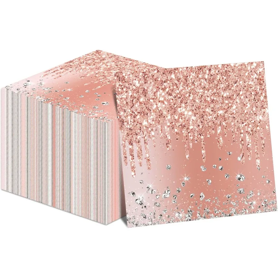 

50 Pieces Rose Gold Birthday pkins Pink Birthday Party Decorations Supplies Pink Rose Gold Paper Disposable Dessert pkin for Gi