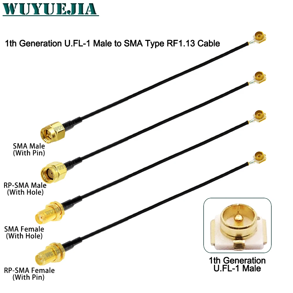 2Pcs SMA to U.F.L1 Line RP-SMA/SMA Female to U.FL MHF-1 Male Plug Connector 50ohm WIFI Antenna RF Cable RF1.13 Pigtail Extension