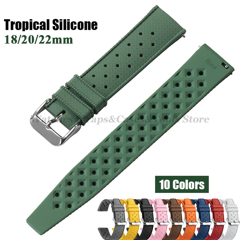 Tropical Silicone Watch Band Quick Release Strap 18mm 20mm 22mm for Oris for Seiko for Citizen Rubber Tropic Smart Watch Straps