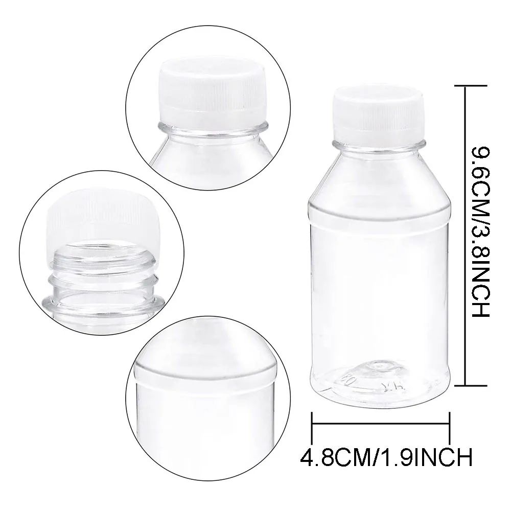 100ML Empty Plastic Juice Bottles Reusable Drink Containers with Lids Ideal for Storing Juices, Water Homemade Beverages