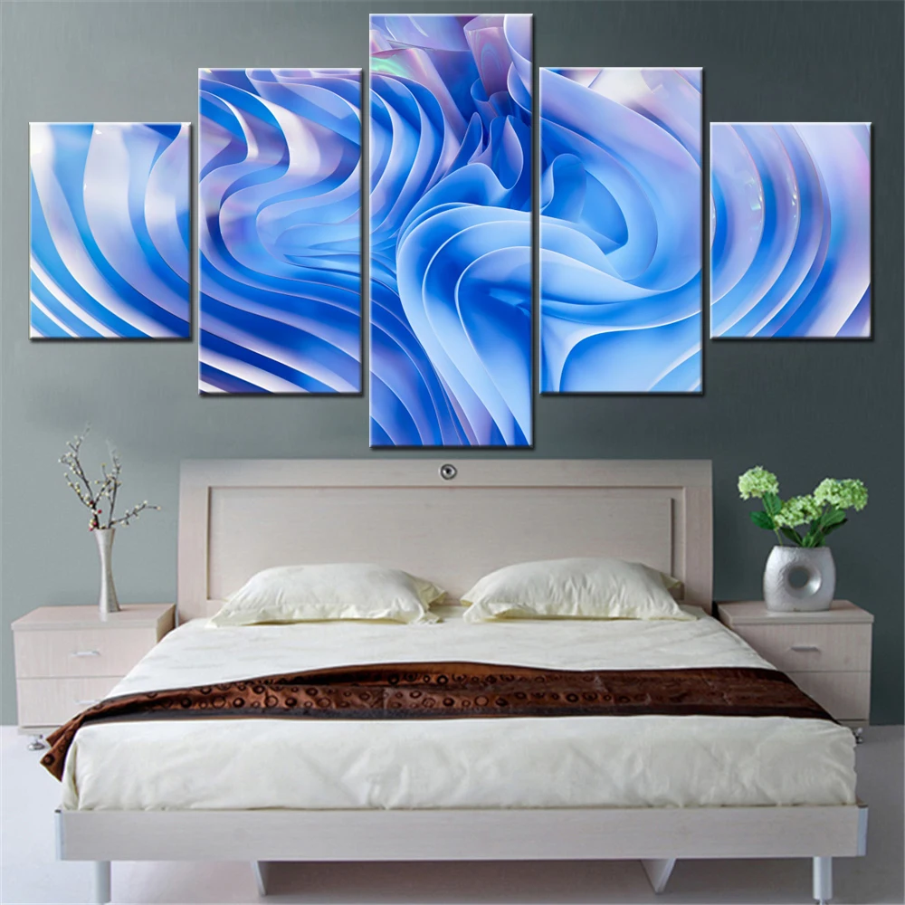 

5 Pieces Canvas Wall Arts Poster Painting Abstract Blue Aesthetic Abstract Art Wallpaper Picture Printing For Living Room Mural