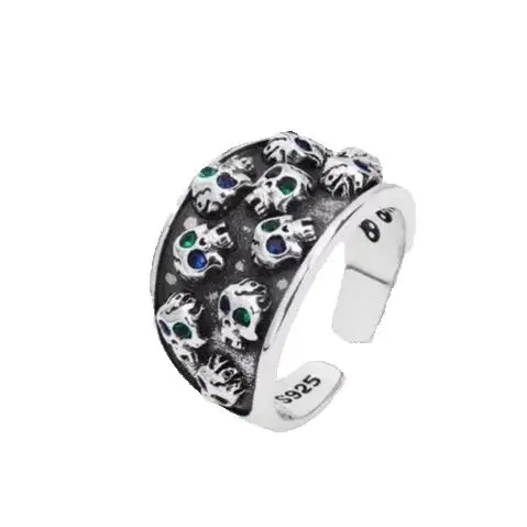 

Punk colored skull s925 sterling silver open index finger ring for men and women, fashionable personality, niche design, and hig