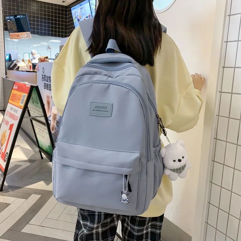 Bolsa escolar simples listrada para meninas, mochila feminina, bolsa de ombro para viagem adolescente, mochila casual estilo universitário, nova moda