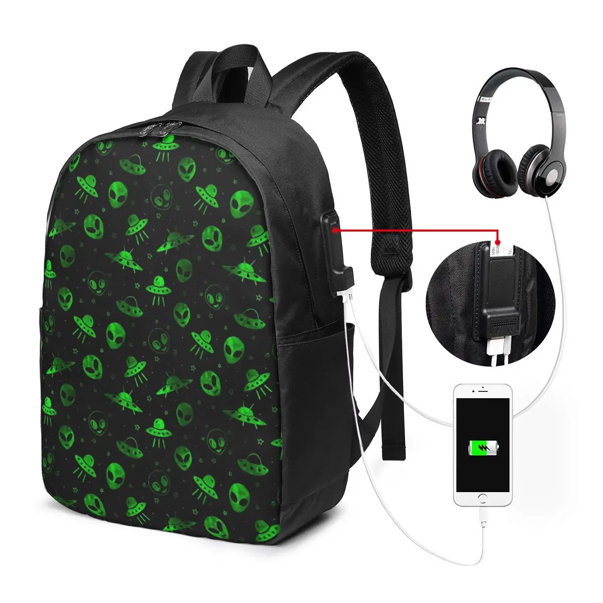 Aliens And UFOs Pattern Backpack Travel Notebook Bag Computer College Student School Bag Laptop Shoulder Bags for Men Women