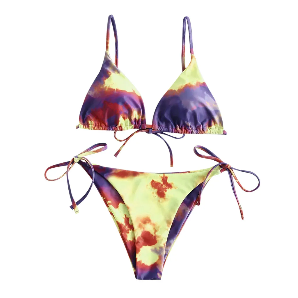 Bañador de dos piezas con estampado de encaje para mujer, traje de baño Sexy con estampado Tie-Dye para la playa, Tankini con estampado sólido