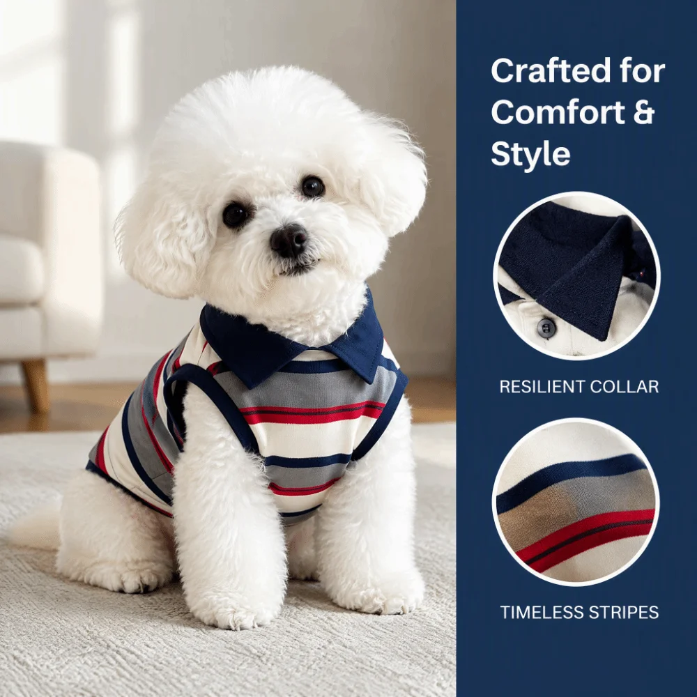 Neues gestreiftes Haustier-Poloshirt, modisches, atmungsaktives Katzen-Poloshirt, waschbarer Haustierpullover für Welpen – Detail 2