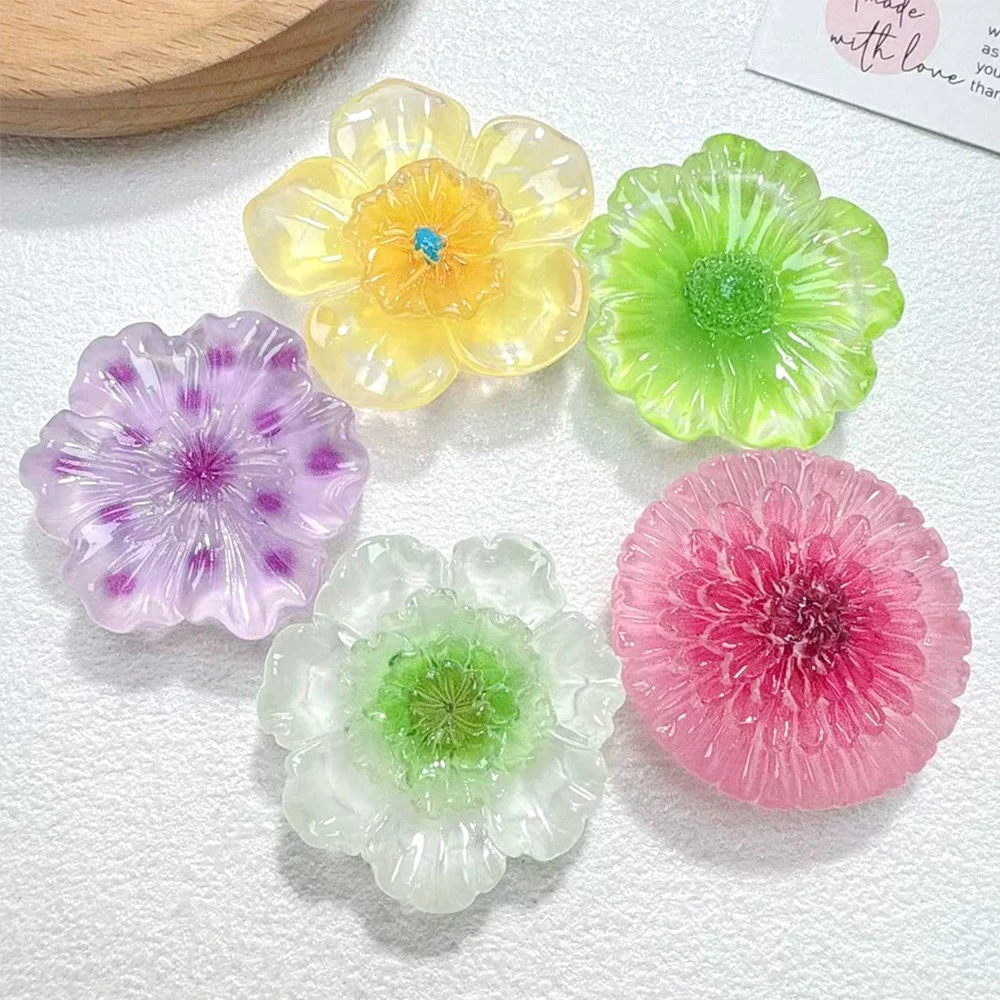 2PCS Clear Daisy Series Miniature Flat Back Resin Cabochons For Hairpin Scrapbooking DIY Home Decor Craft Accessories