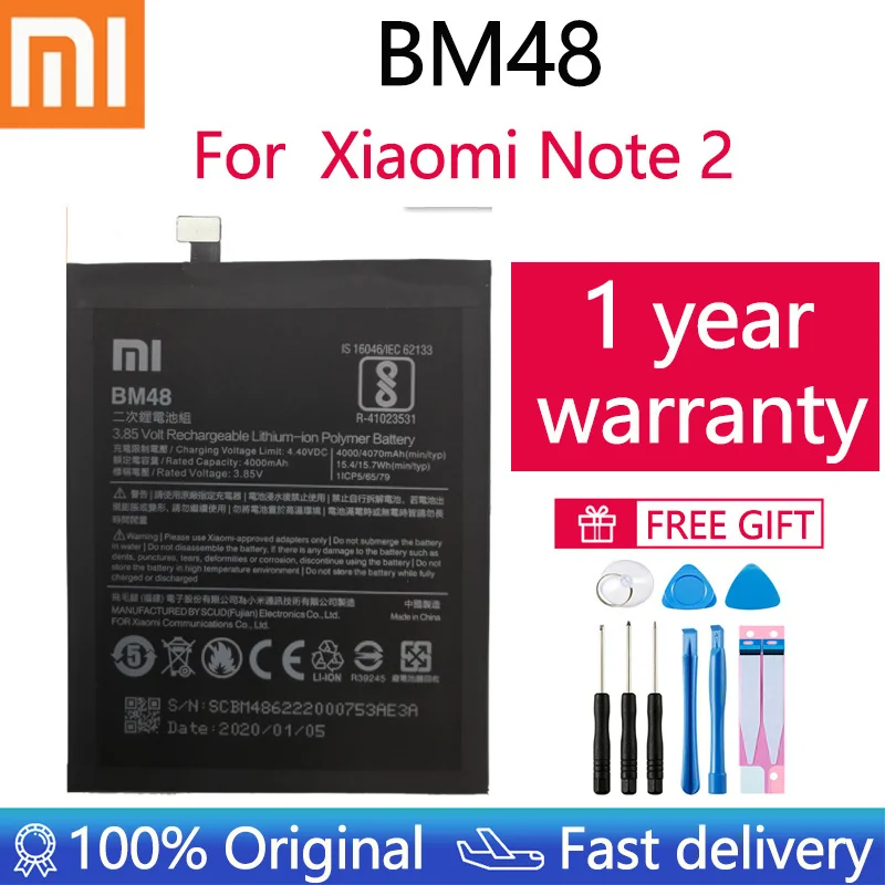 

Xiao Mi Original Phone Battery BM48 for Xiaomi Note 2 Note2 High Quality Replacement Battery 4000mAh