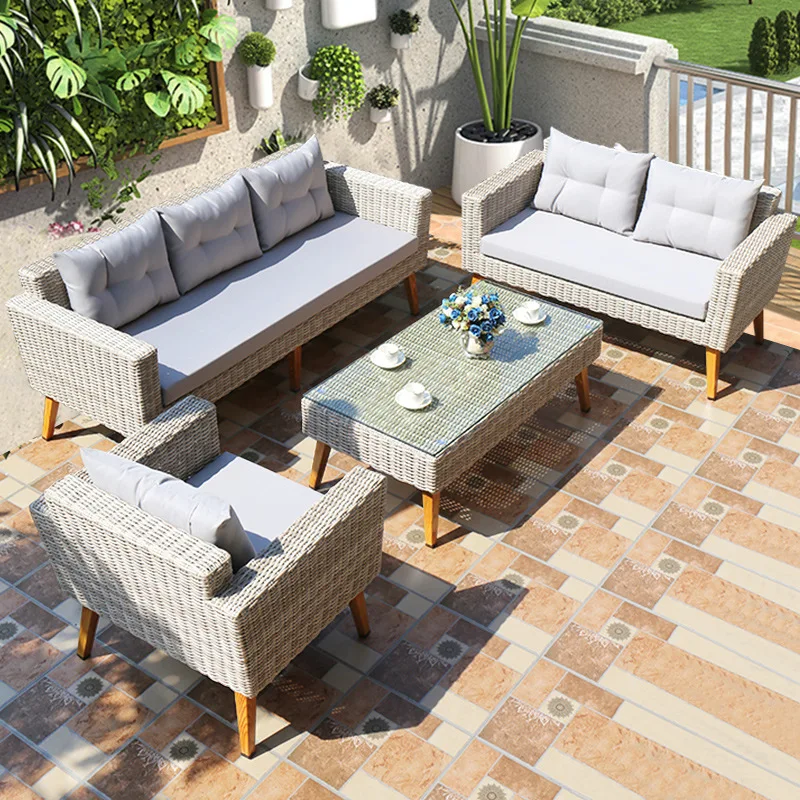 Outdoor sofa courtyard bed and breakfast terrace villa garden double rattan chair, handmade rattan furniture c