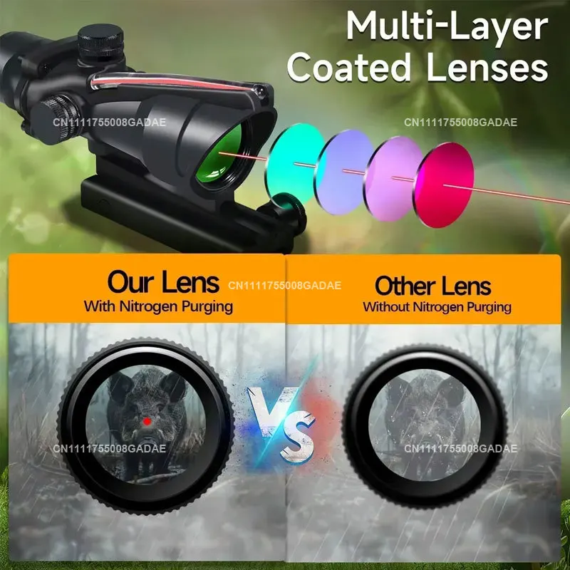 4×32 Real Fiber Red Dot Sight R-R Combo Self-Illuminated Optic Riflescope Hunting Sight Shot Gun Rifle 20mm Picatinny Rail Mount