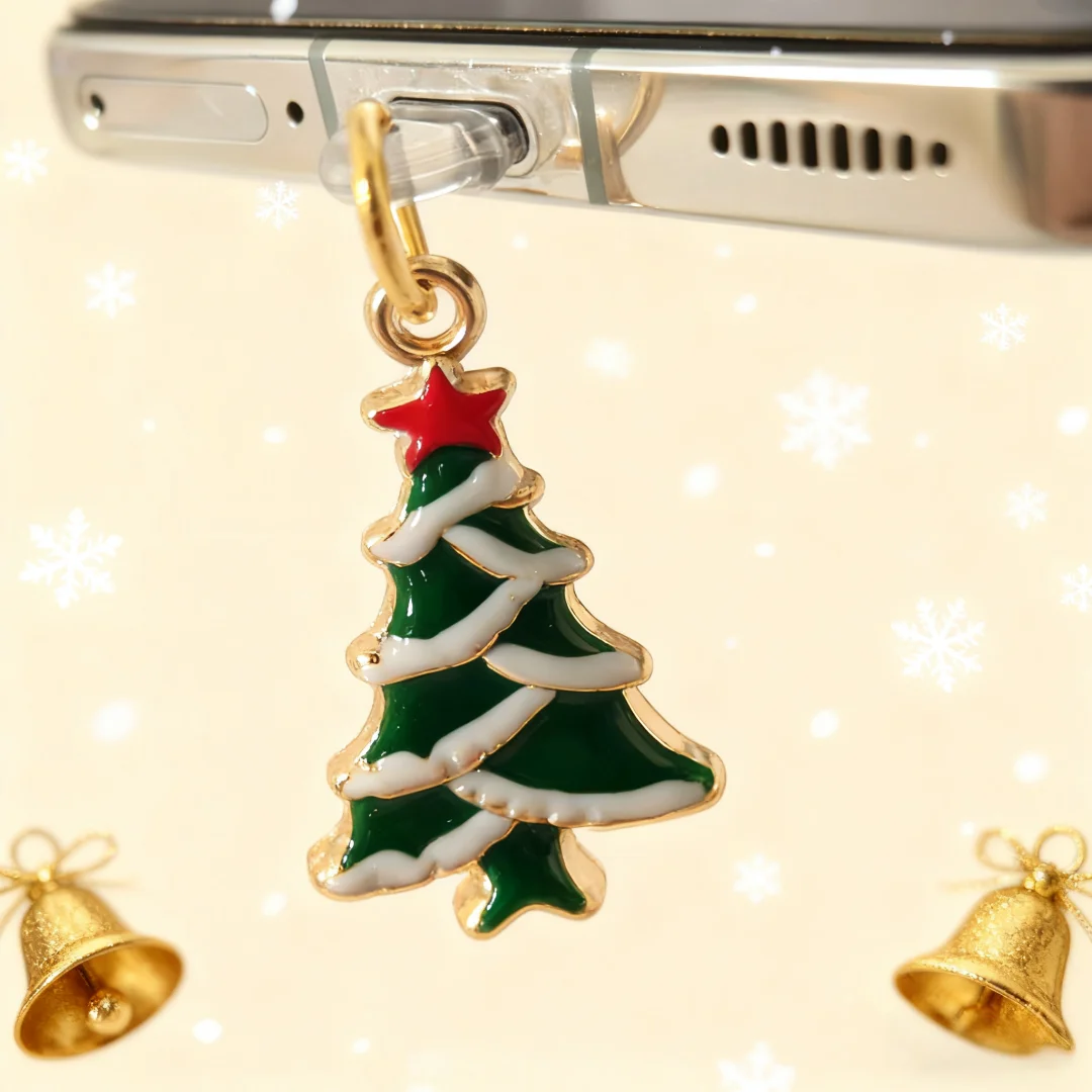 ملحق قابس غبار الهاتف بطابع عيد الميلاد، قابس غبار هاتف شجرة عيد الميلاد على شكل نجمة صغيرة، ألوان حمراء وخضراء وذهبية، يفتح جوًا احتفاليًا مع زخرفة مقاومة للغبار