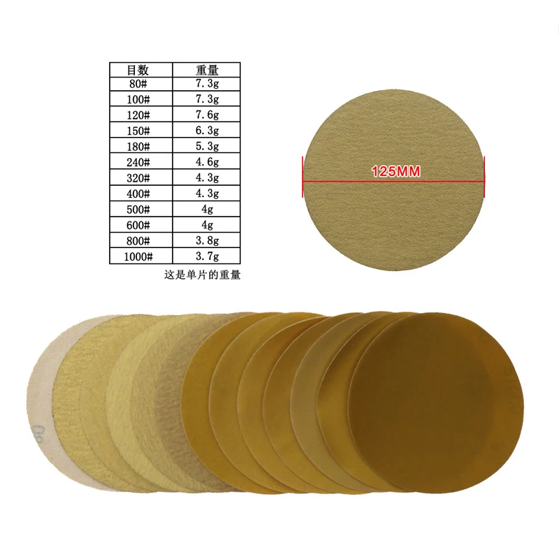 5Inch125mm Flocking Disc Sandpaper Self-adhesive Round Sand Paper Polished Sandpaper Yellow Dry Sandpaper 40/60/80~1000Grit