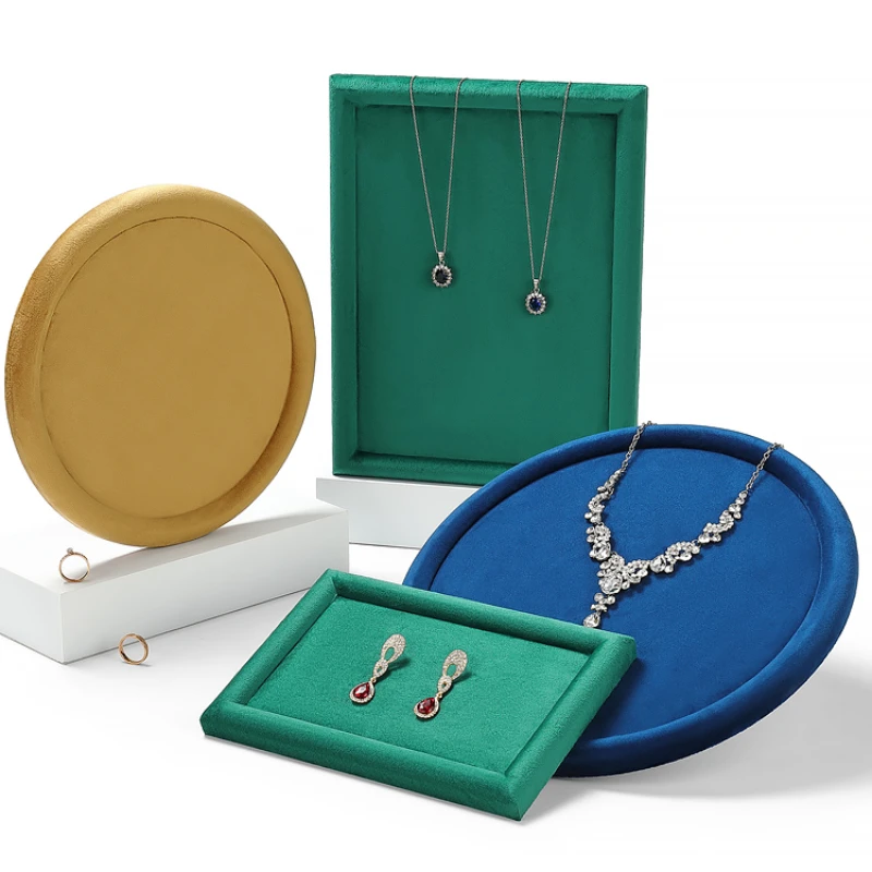 1PC Velvet Exquisite Ring Display Tray Organizer Show Case Jewelry Earrings Holder Storage Box Necklace Plate