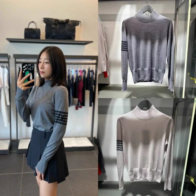 Golf women's clothing 2024 autumn and winter new outdoor sports warm and cold crew neck long-sleeved knitted sweater top