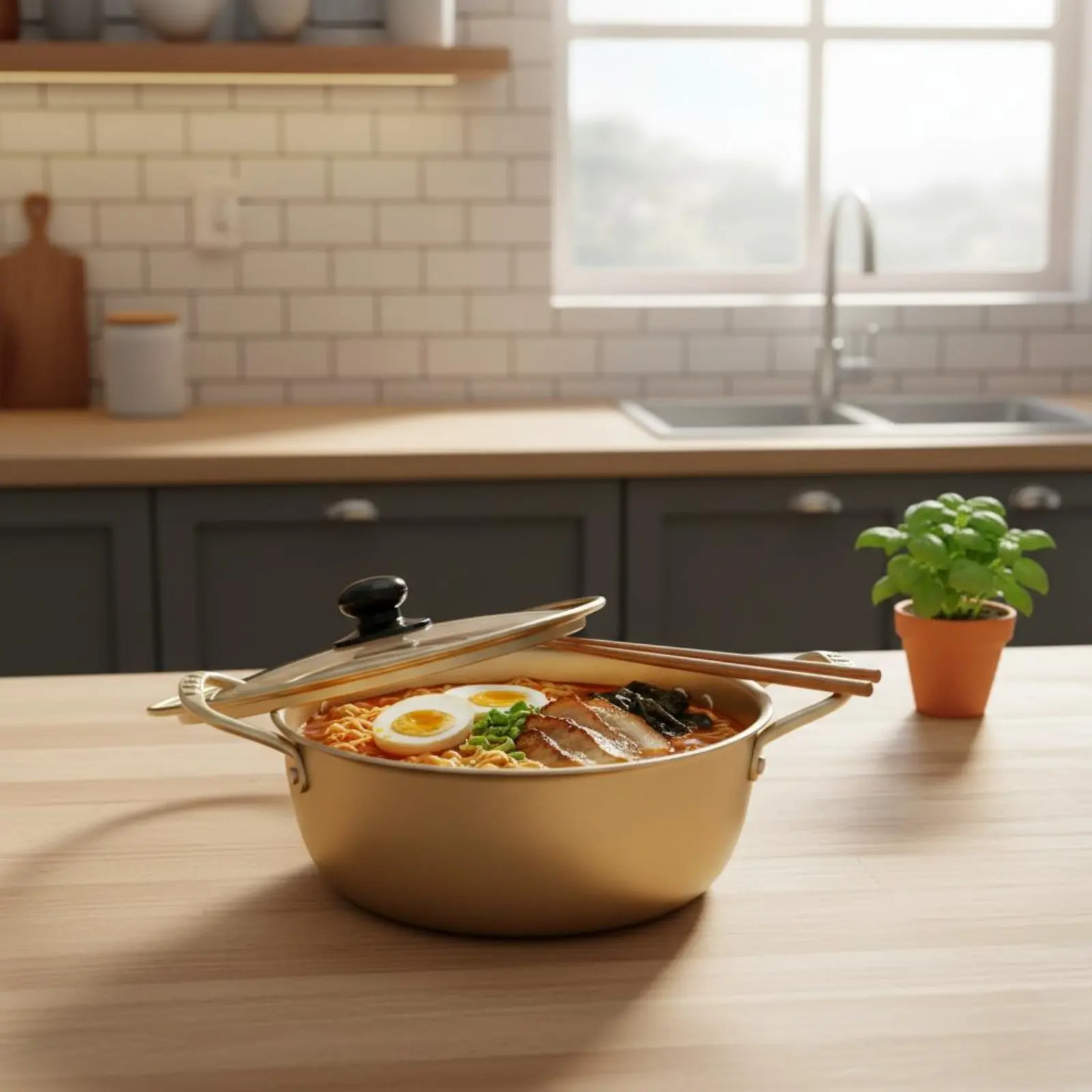 Korean Ramen Pot Versatile Instant Pasta Pot Double Handle Stockpot Easy to Clean Cookware for Dorm Room - view 5