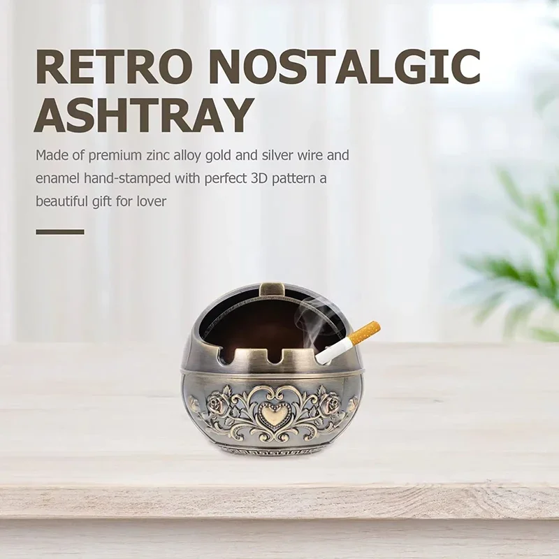 

Metal Ashtray, Smoking Windproof Vintage Lid Ornament, Retro Cigarette Metal Decorative, Gadgets Cigarettes Table