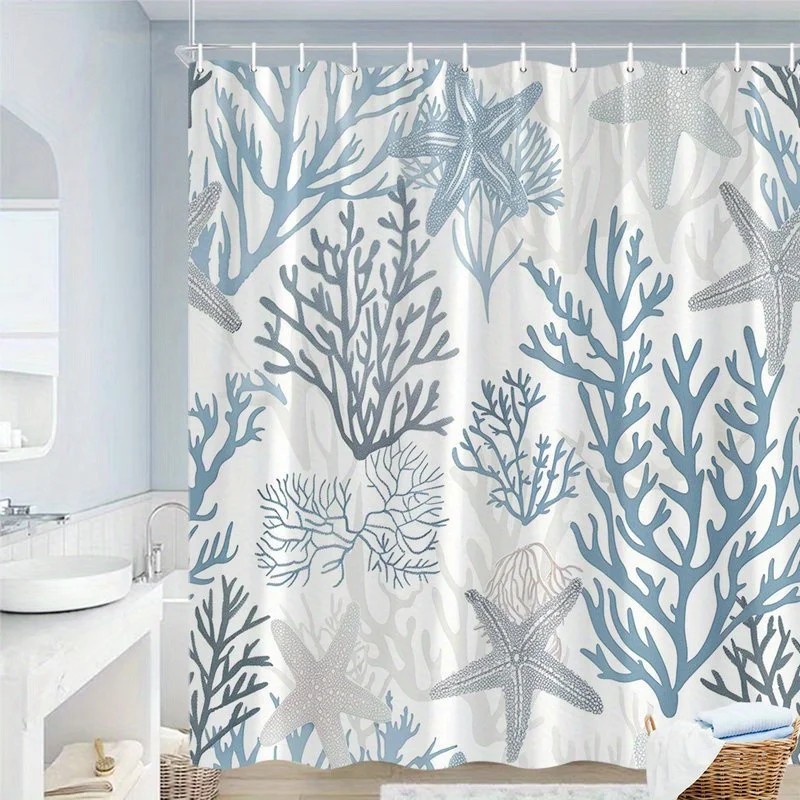 

1 шт. занавеска для душа с коралловым рифом, полиэфирная ткань, можно стирать в машине, подходит для украшения ванной комнаты