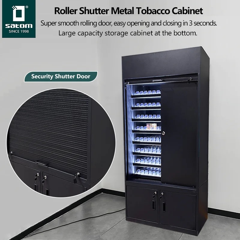custom.Anti-theft Lockable Door Metal Smoke Display Cabinet with Roller Shutter Various Sizes Boxes