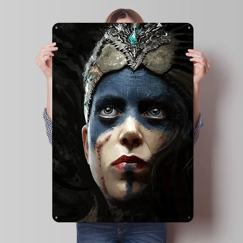 Hellblade ملصق معدني القصدير علامات الملصقات على جدار الفن جدارية علامة معدنية مخصصة لتزيين جدران فن الأشياء لتصميم الغرفة